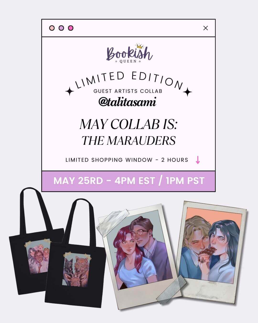 marauders merch collab announcement with stickers and tote bag