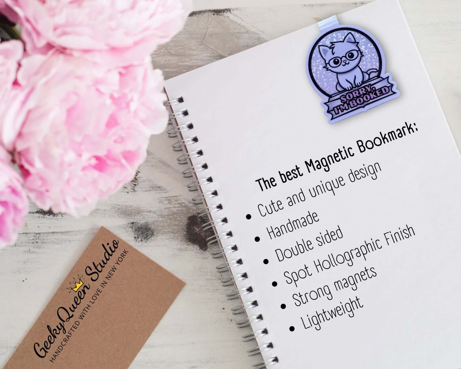 Book Lover "Sorry I'm Booked" Cat Magnetic Bookmark - Geeky Queen Studio