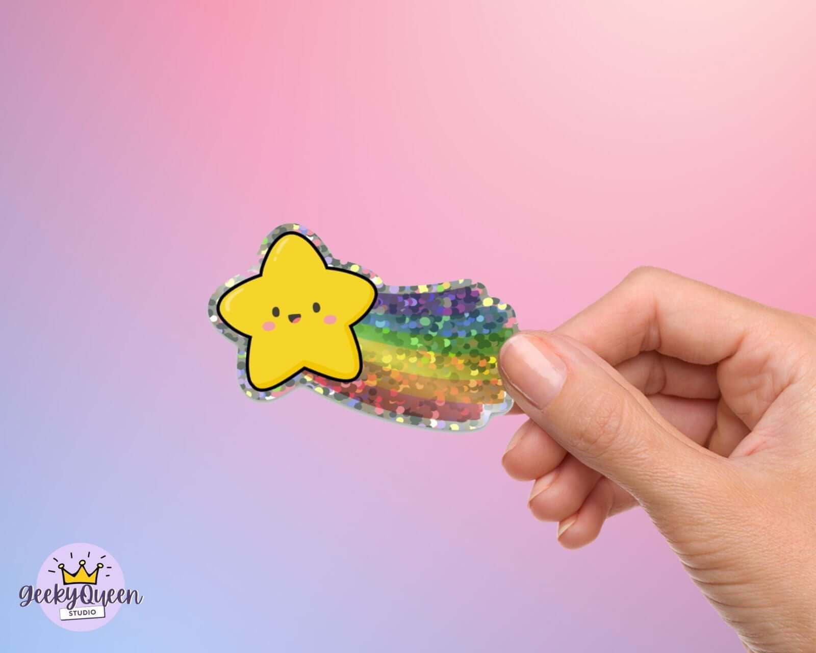 Happy Rainbow Star Glitter Sticker - Bookish Queen