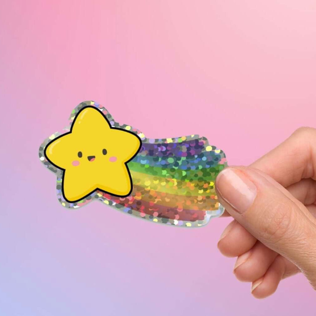 Happy Rainbow Star Glitter Sticker - Bookish Queen
