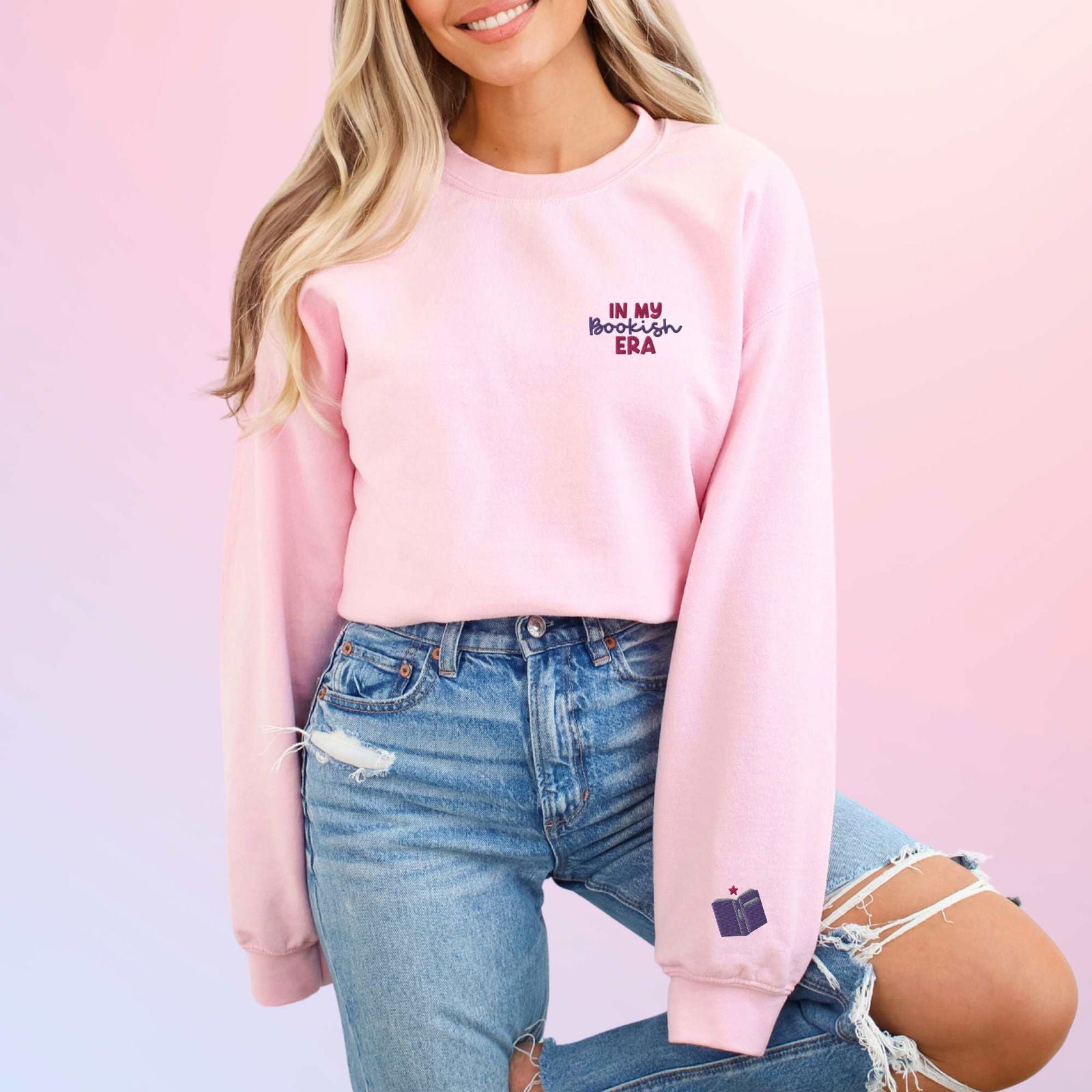 In my Bookish Era Embroidered Sweater - Bookish Queen