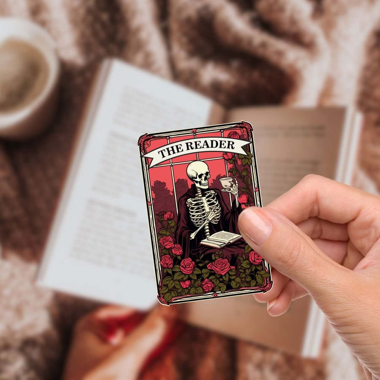 Tarot Card "The Reader" Skeleton Stickers Bookish Fandom Merch