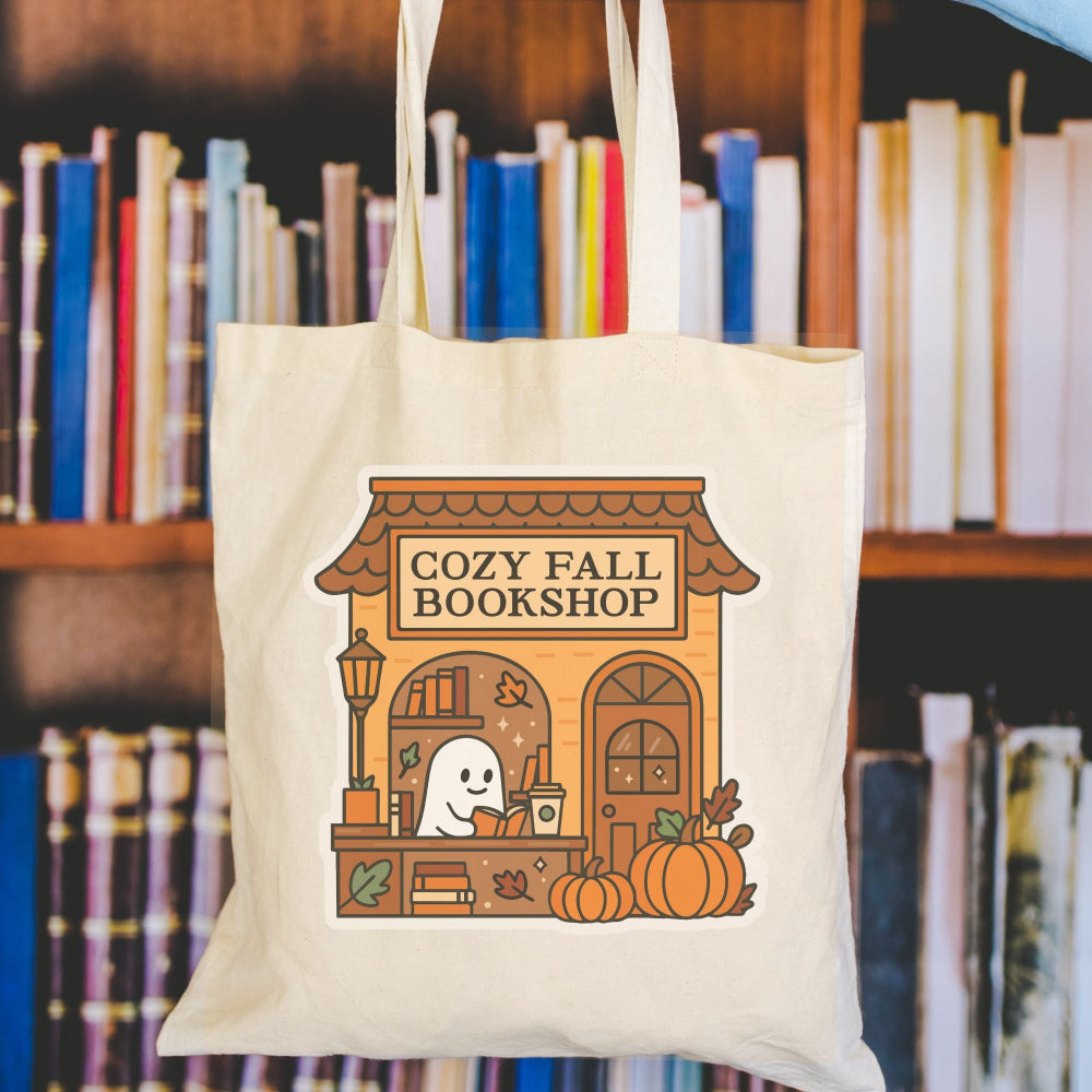 Bookish Queen Tote Bags Beige Cozy Fall Bookshop Tote Bag - Organic Cotton Tote