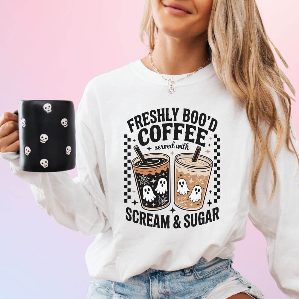 Bookish Queen Sweatshirt White / S Cutie Ghosts Boo'd Coffee Sweatshirt - Spooky Season