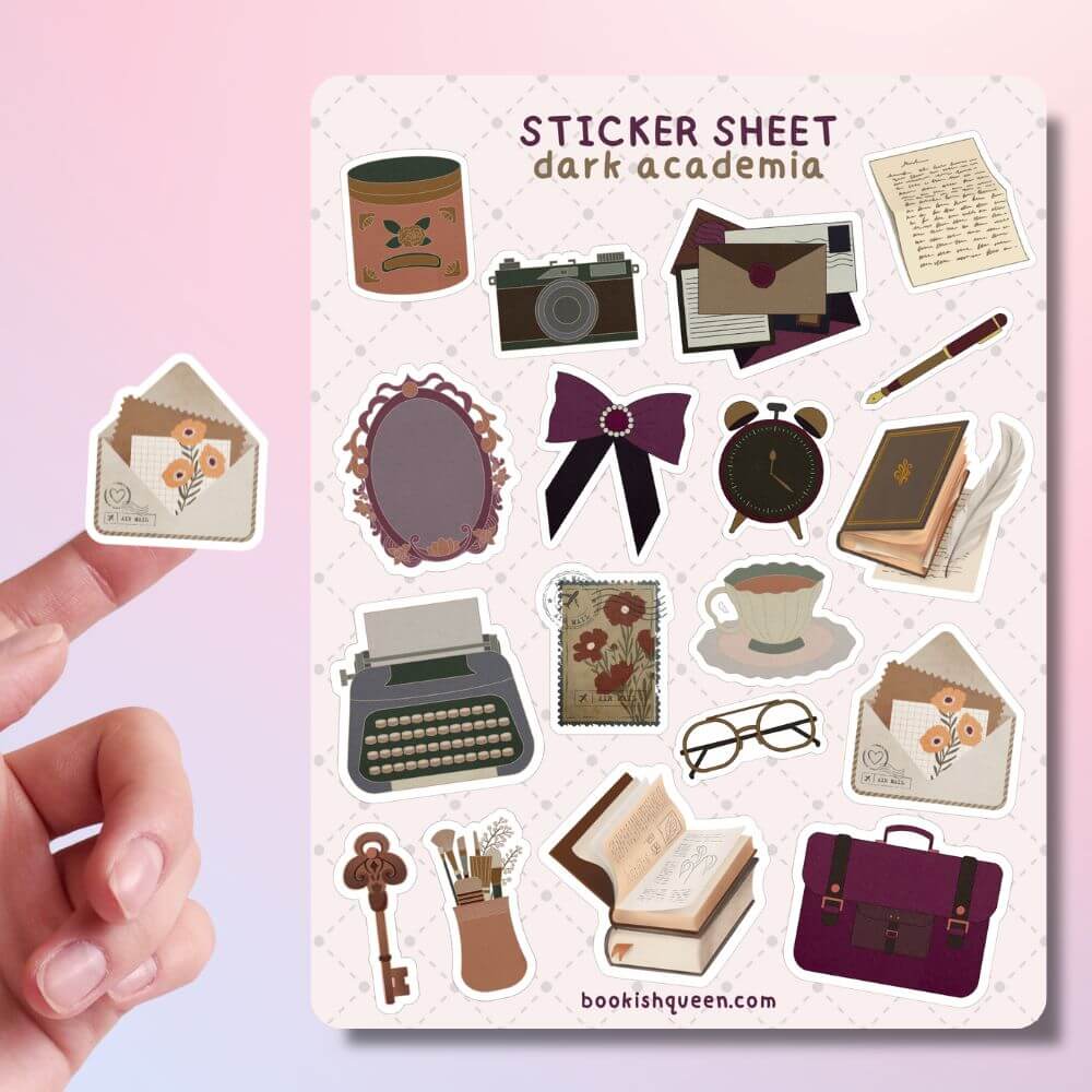dark academia sticker sheet for book lovers and journals