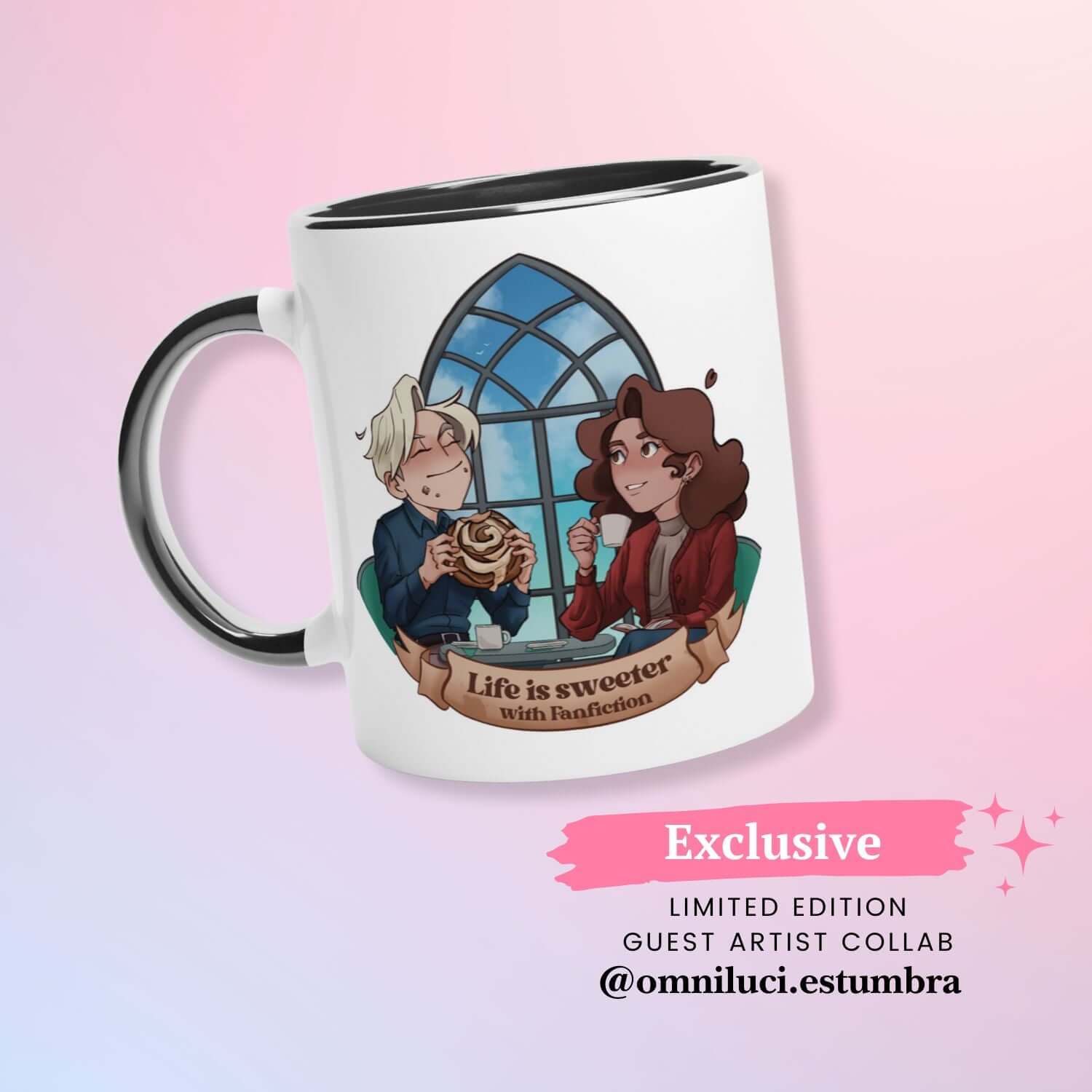 Dramione mug with original art by Jamie (@omniluci.estumbra)