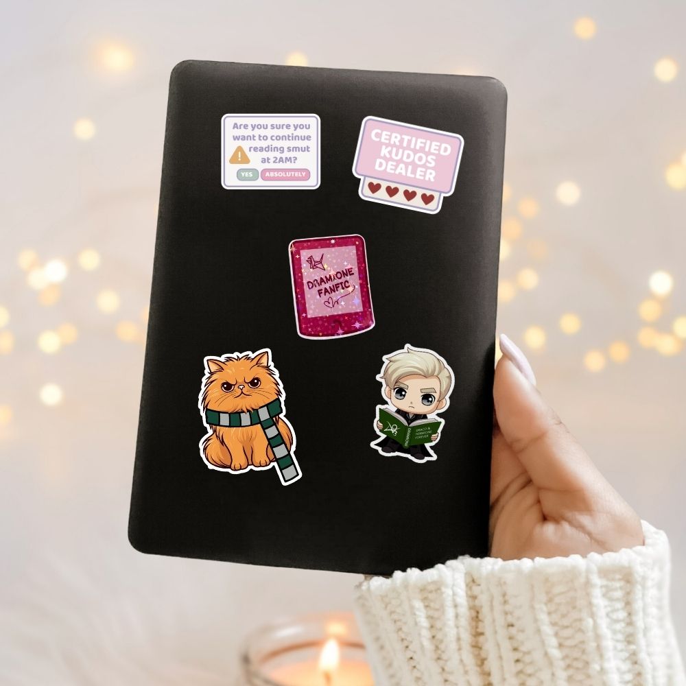 Pack of Dramione fanart-inspired Kindle stickers