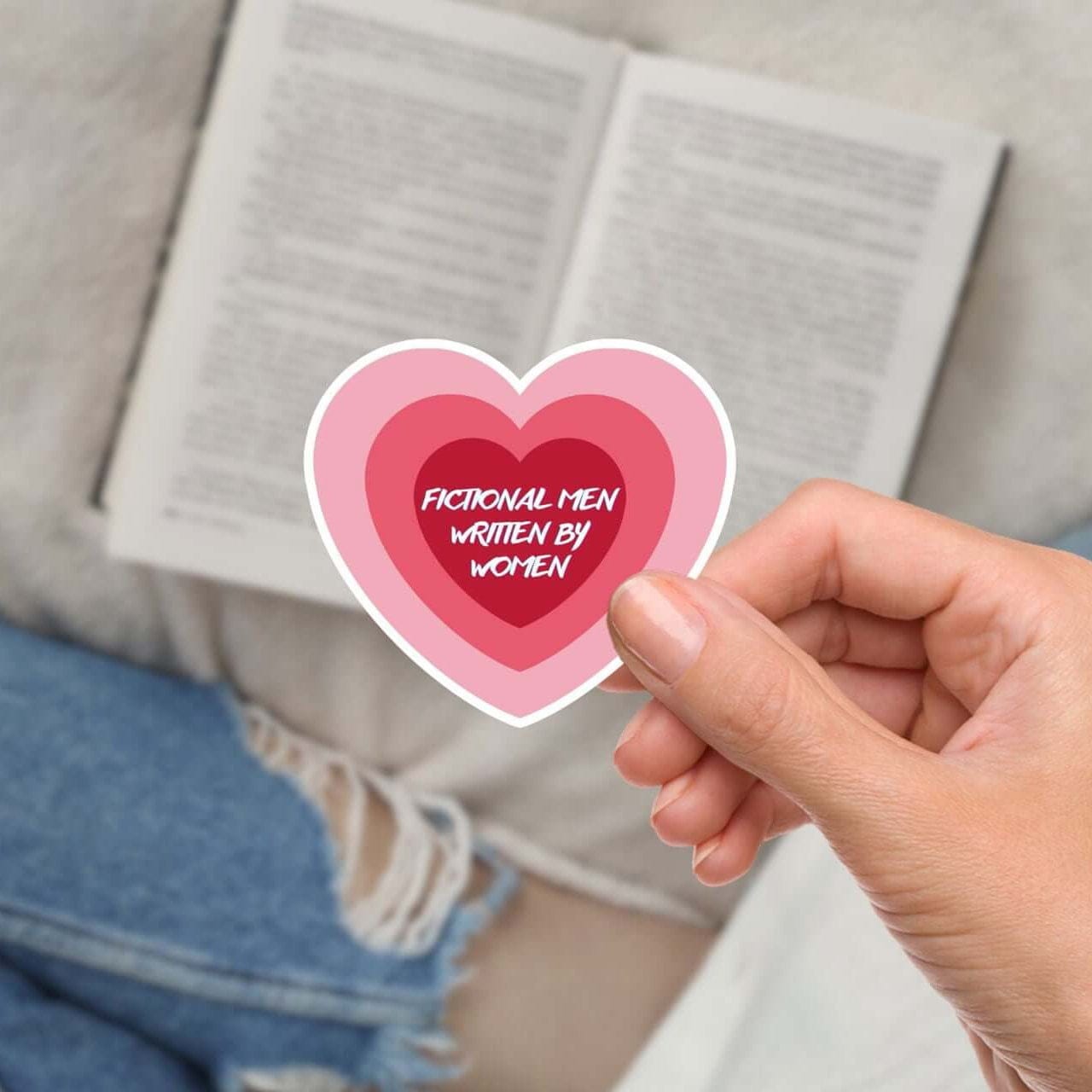 My Store Bookish Essentials Tri-Color Heart Fictional Men Written by Women Sticker