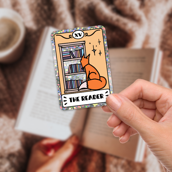 Fox-themed tarot card sticker for bookish accessories