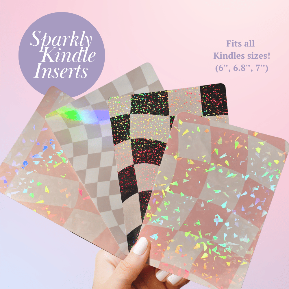 Checkered Kindle Case Insert E-reader Sparkly Decor for Clear Cover Cardstock Laminated Skin Paperwhite Accessory Book Lover Gift Bookish