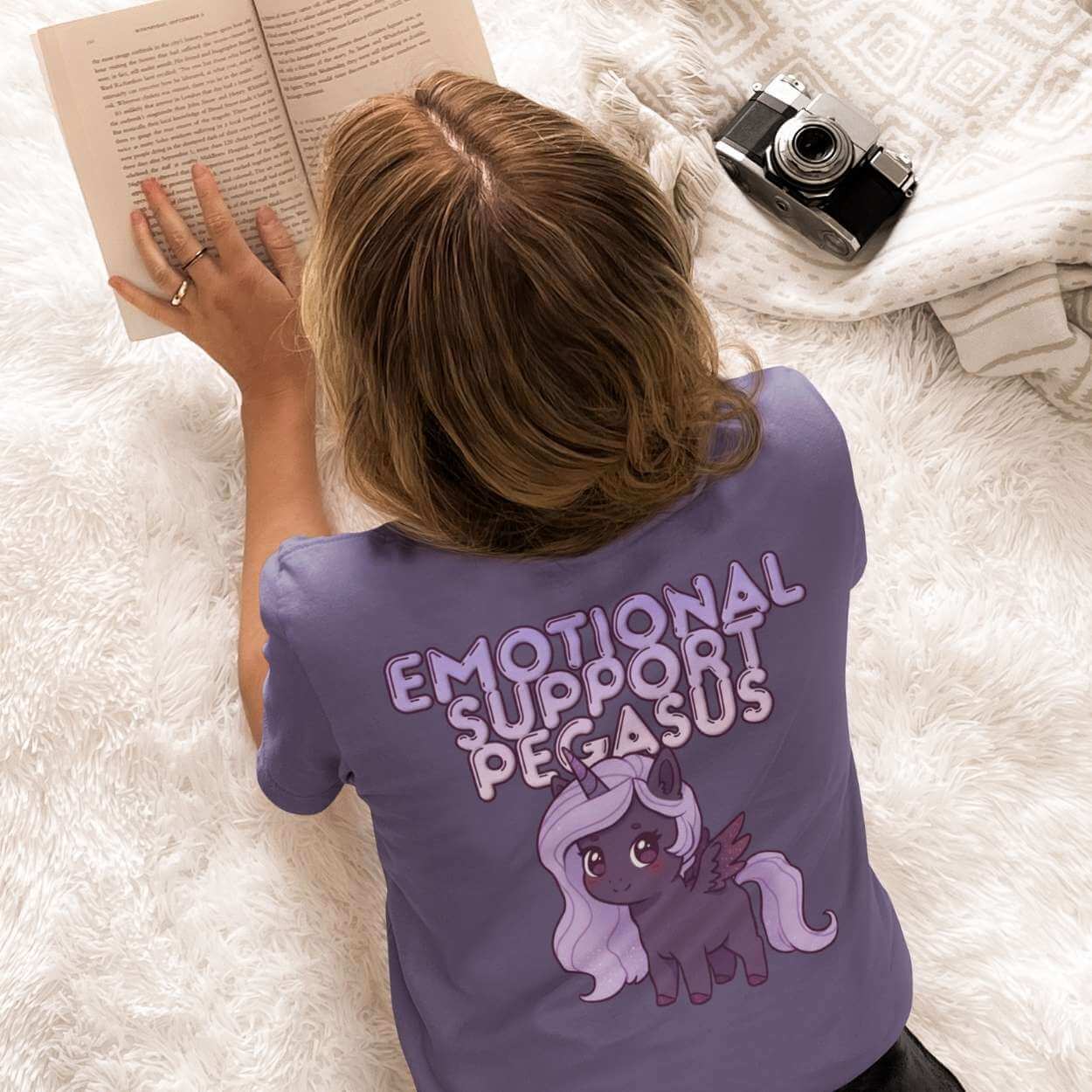 Back of JJB Comfort Colors shirt with chibi pegasus and bold text