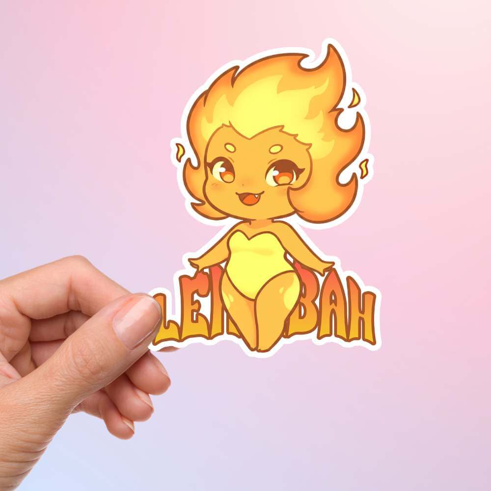 Lehabah Crescent City sticker featuring chibi-style fire sprite from House of Earth and Blood