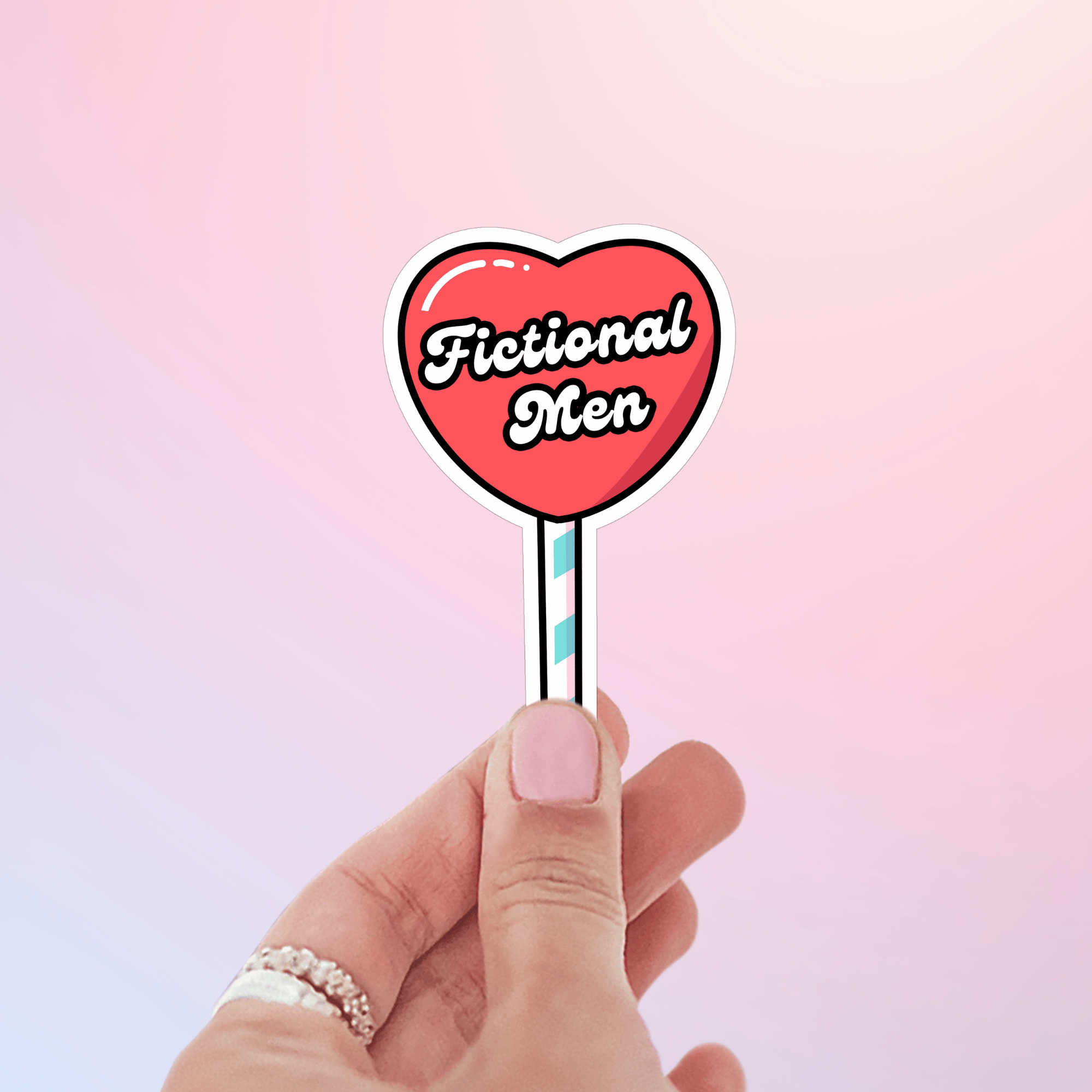 Sucker for Fictional Men heart lollipop sticker for readers