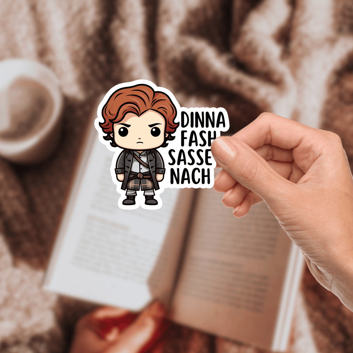 My Store Outlander Stickers Design 1 (wide) Outlander Sticker Jamie Fraser Quotes - Dinna Fash Sassenach (Chibi)