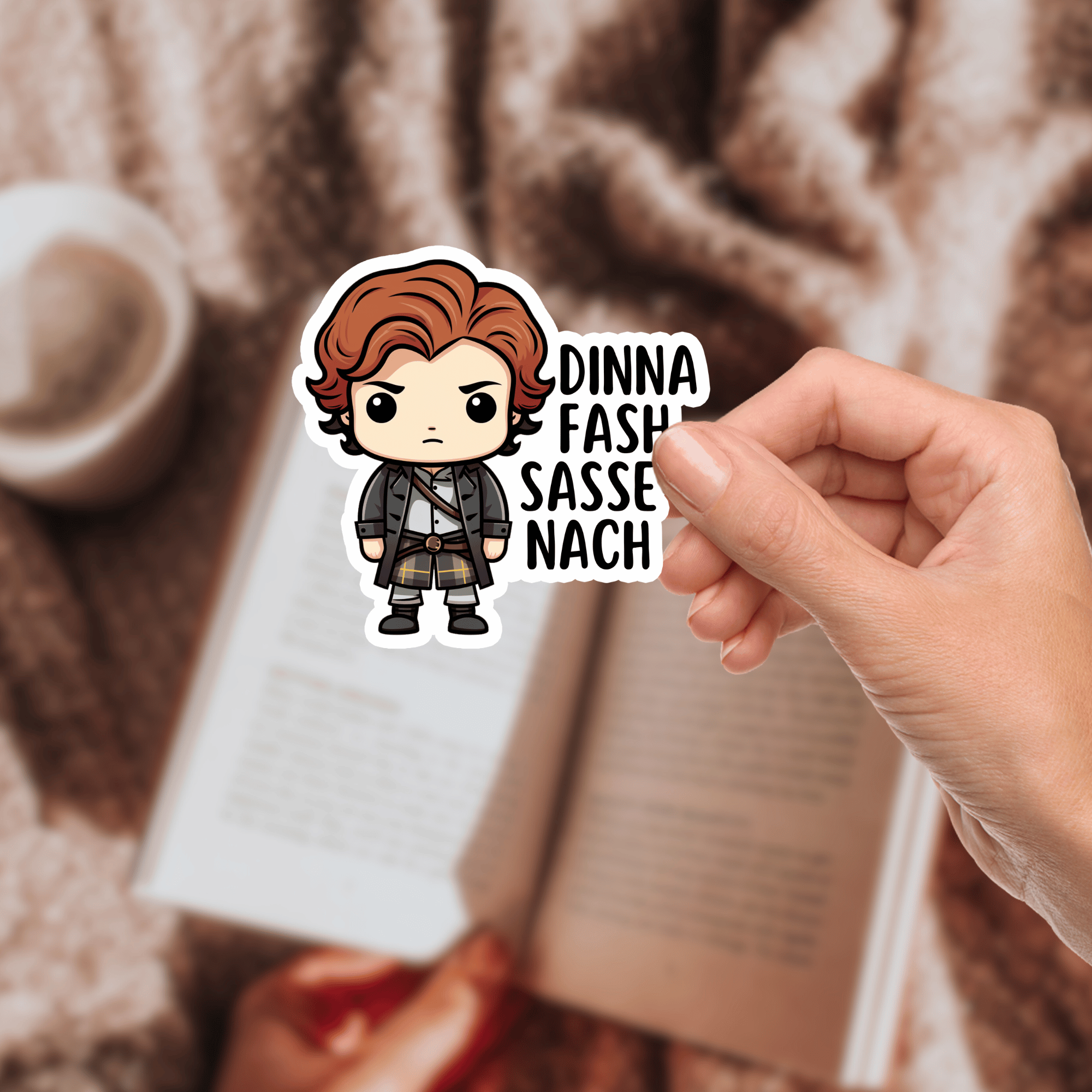 Book lover gift sticker with Kindle chibi Outlander design