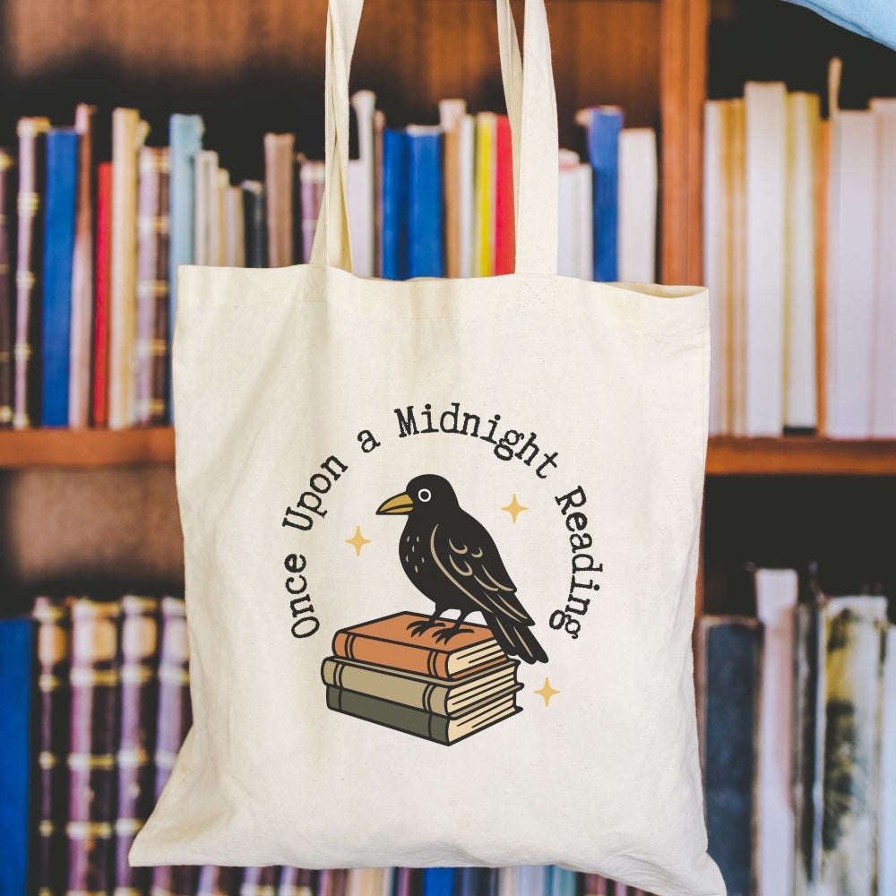 Gothic organic cotton tote bag for readers who love spooky literature.