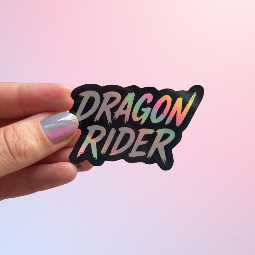 holographic Dragon Rider sticker for book lovers
