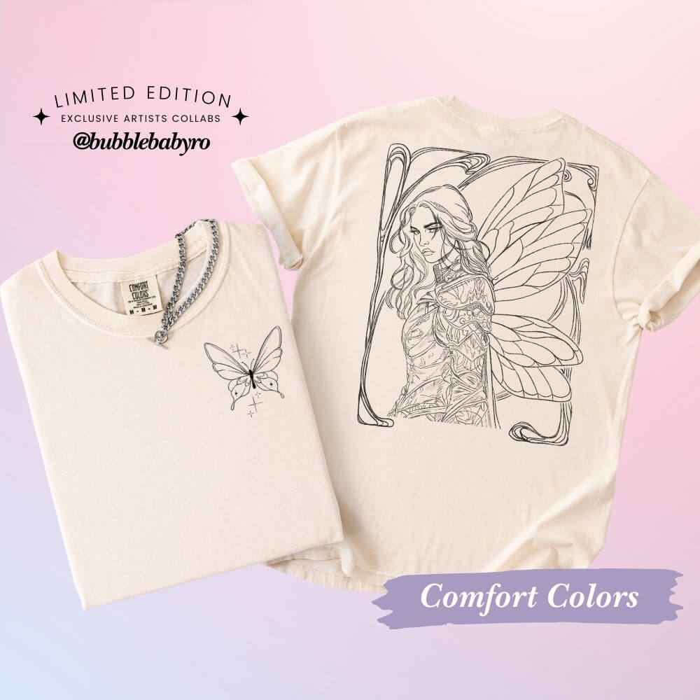 Saeris Fane Comfort Colors T-shirt with exclusive Quicksilver artwork by Riley @bubblebabyro