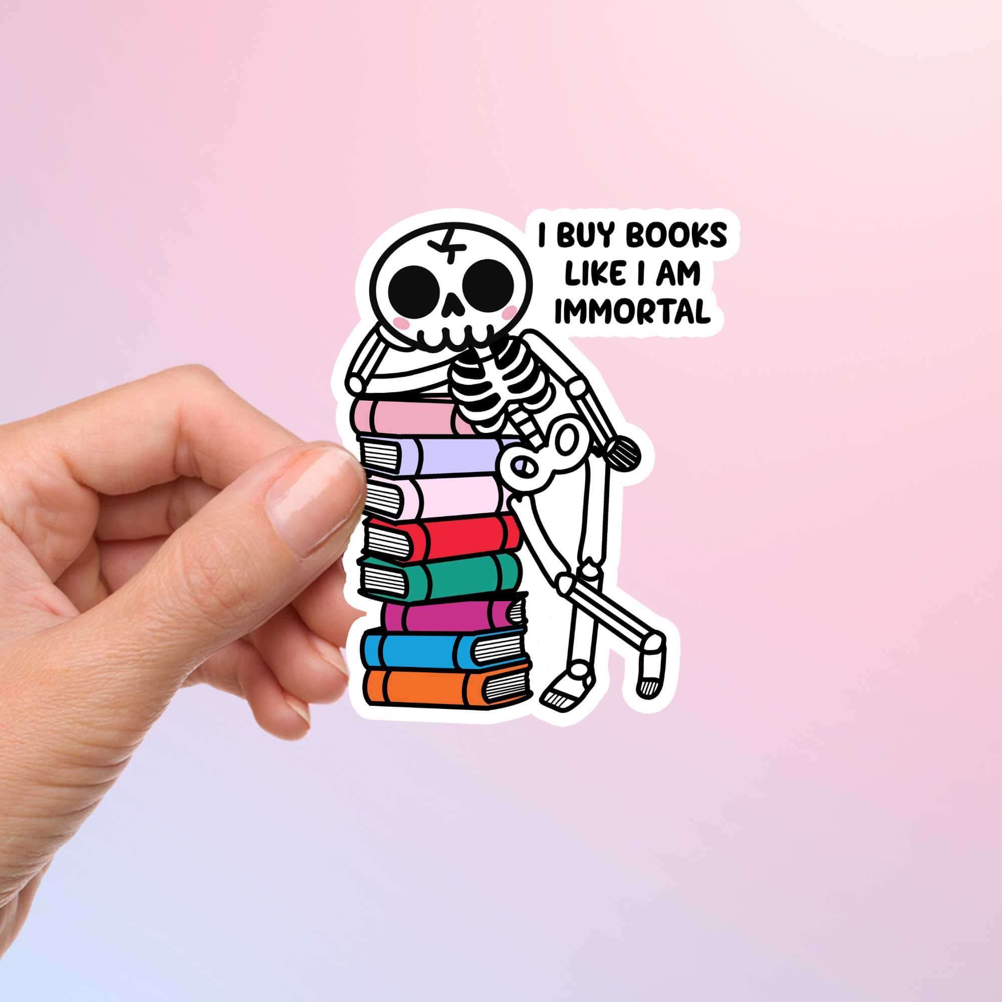 Spooky TBR sticker with funny immortal book quote