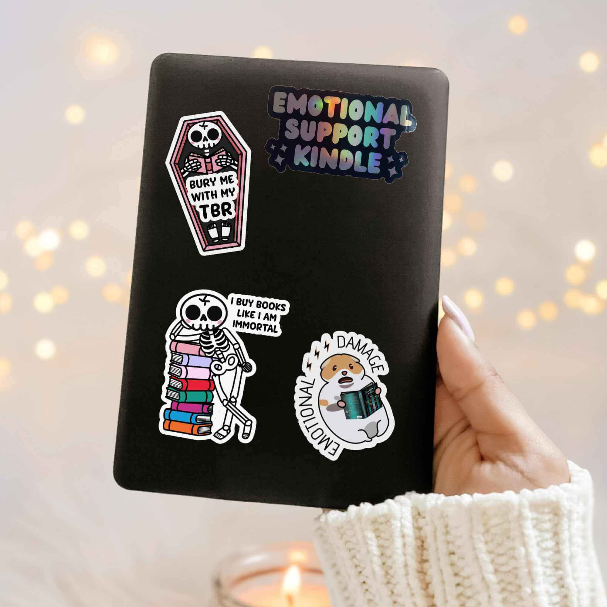 Reading skeleton bookish decal for Kindle and e-readers