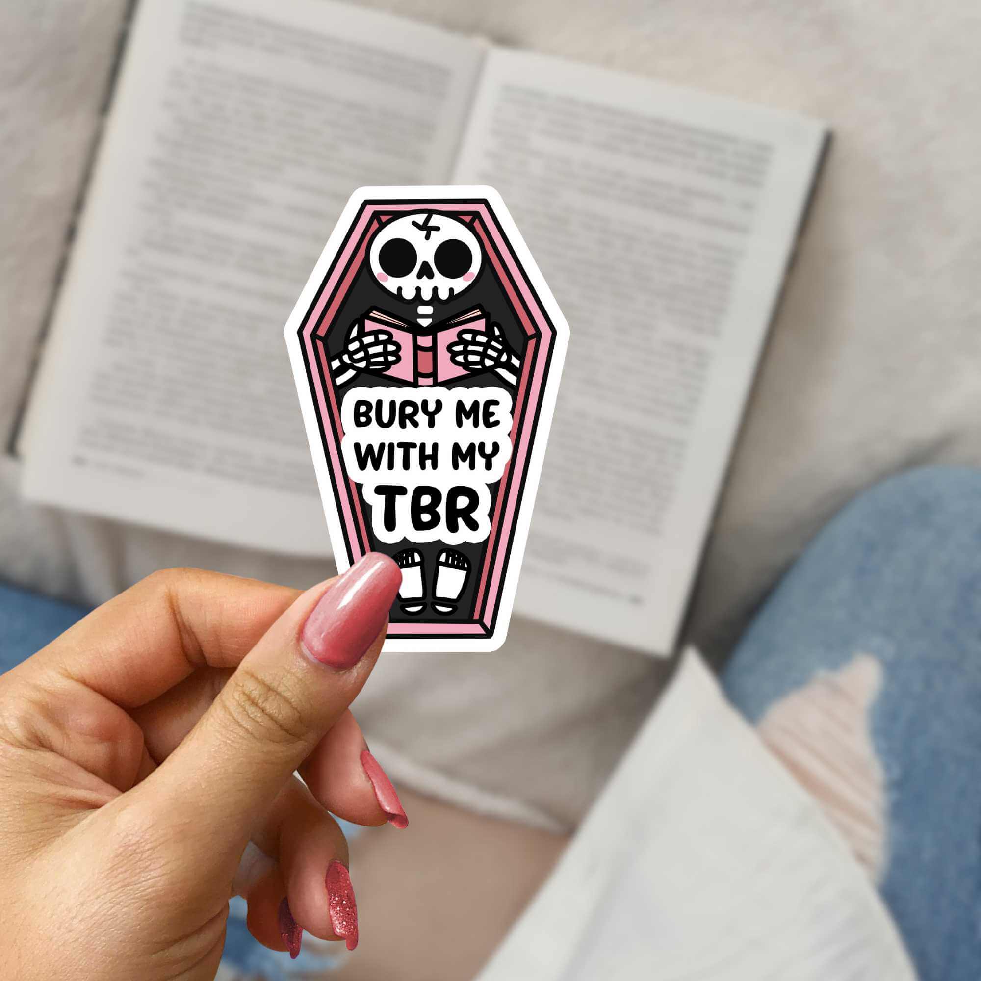 Skeleton book lover sticker for dark academia fans
