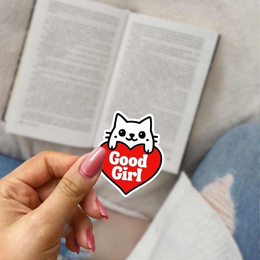 Red heart cat sticker with “Good Girl” text for spicy readers