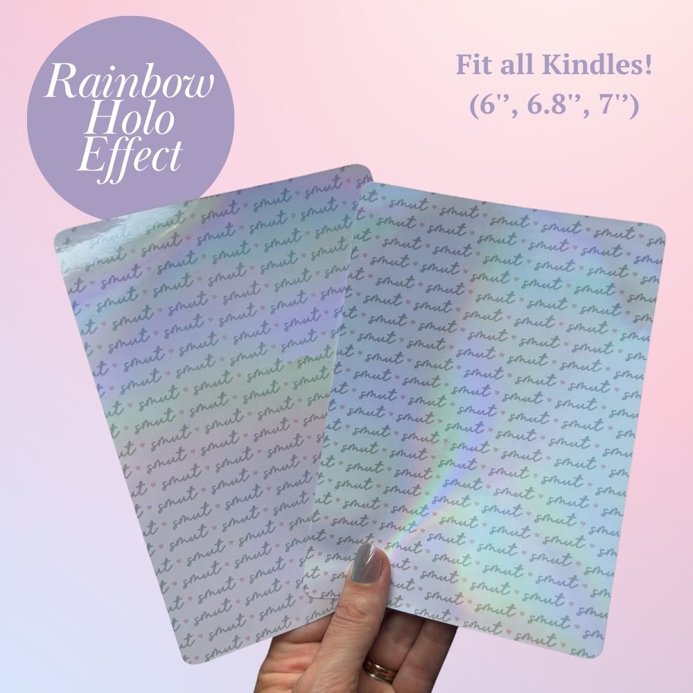 Clear Kindle case insert for romance readers with rainbow holo effect