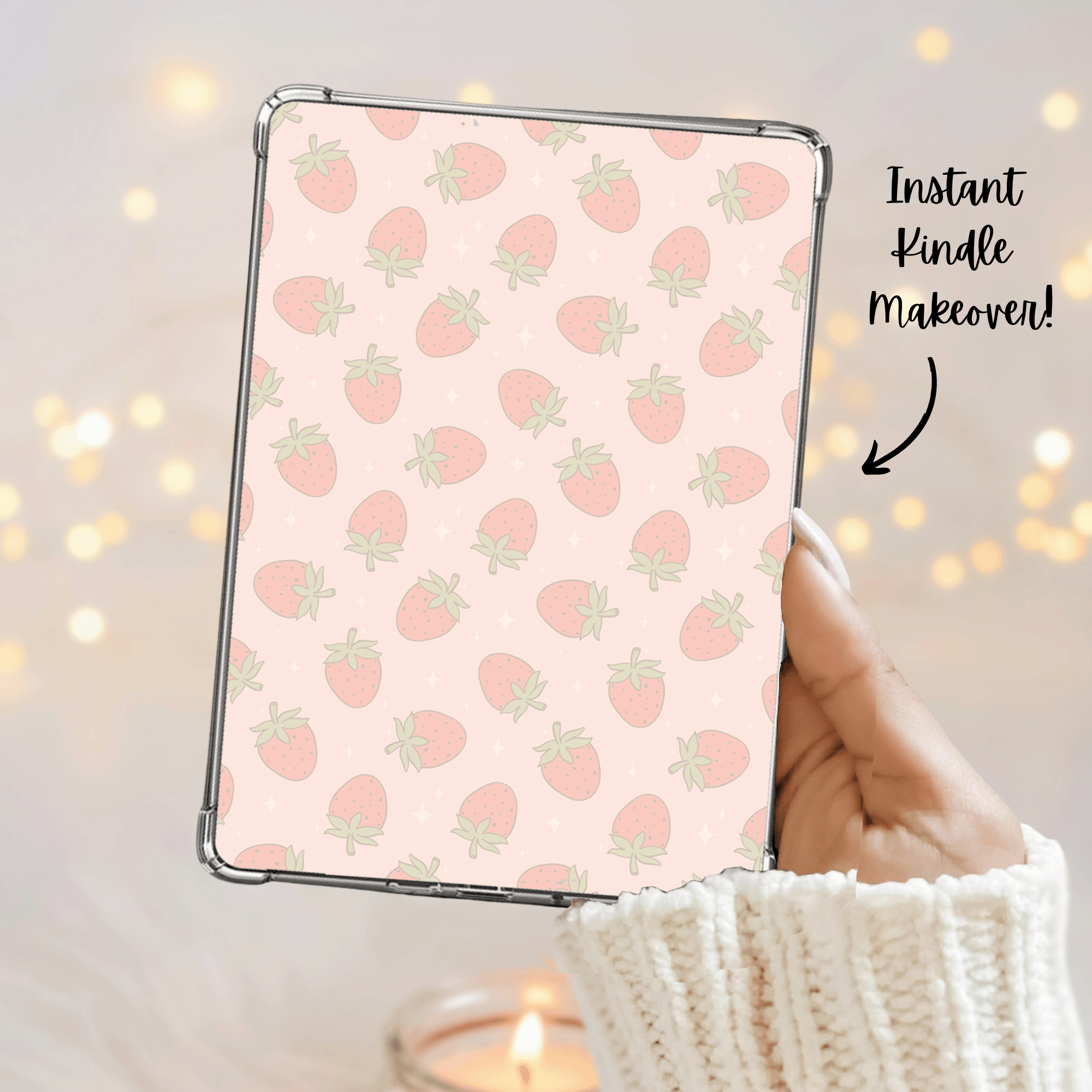 Strawberry Kindle Insert for Clear Case Feminine Printable E-reader Cute Back Kawaii Kindle Paperwhite DIY Decor Bookish Gift for Book Lover