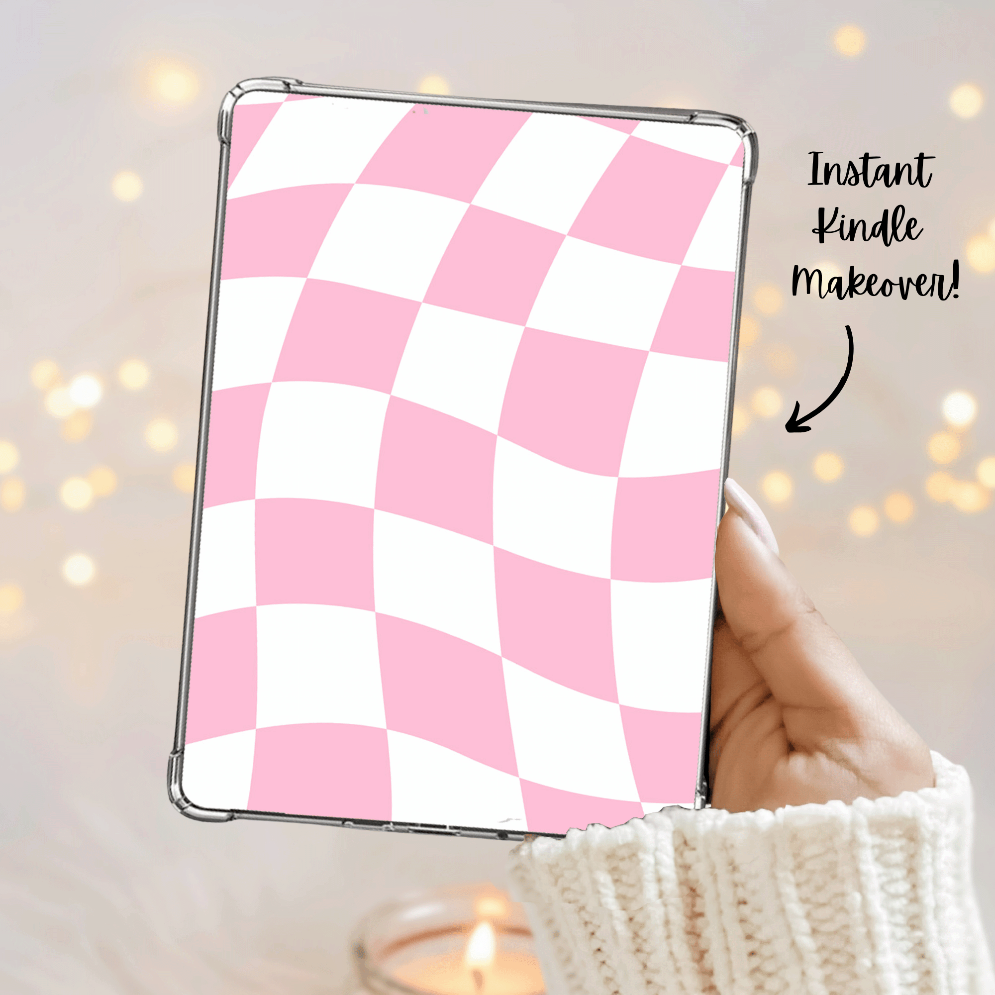 Digital Kindle Insert for Clear Case Checkered Groovy Pattern Printable E-reader Cover Paperwhite Decor DIY Bookish Gift Book Lover Acessory