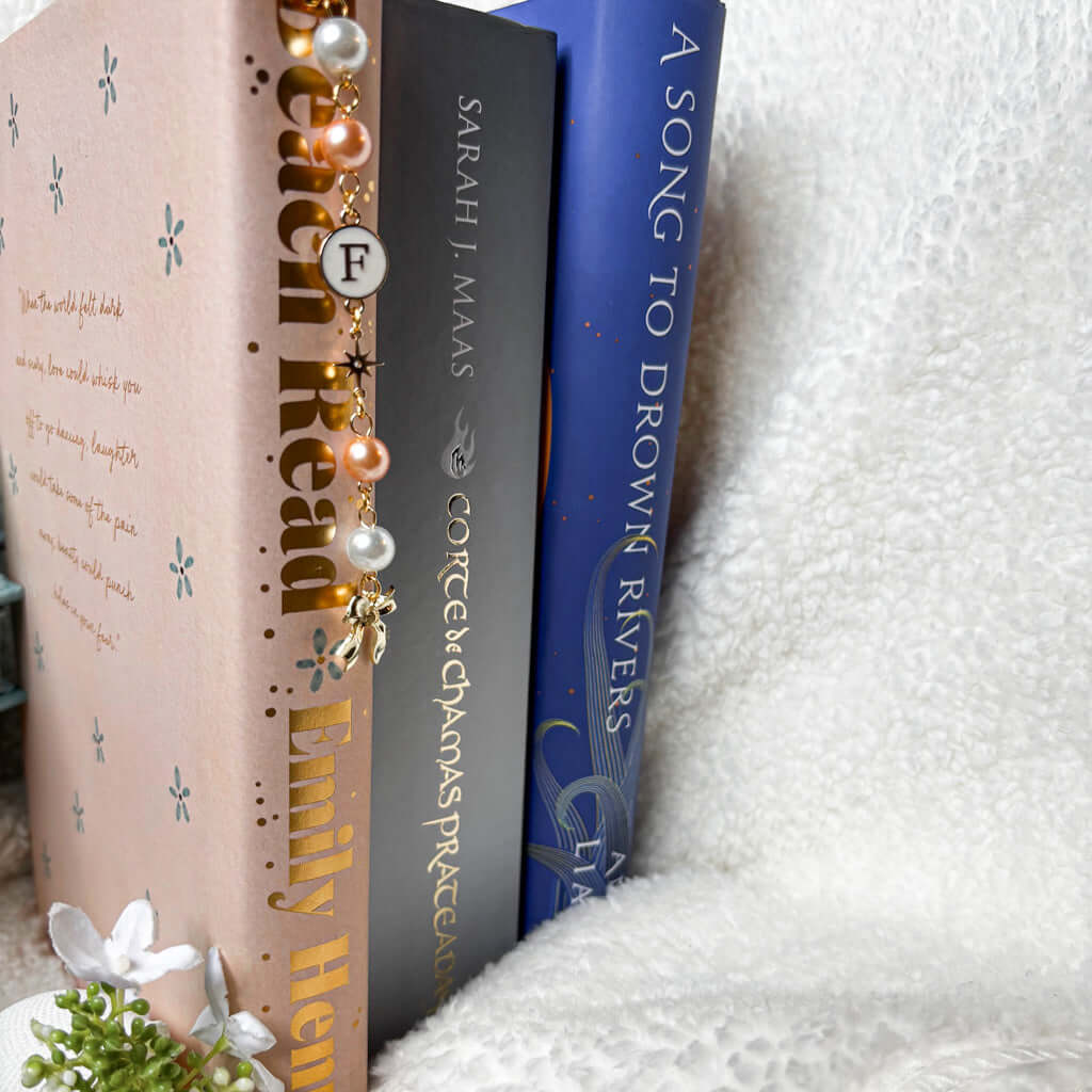 Bookish page marker with beaded pearl and initials