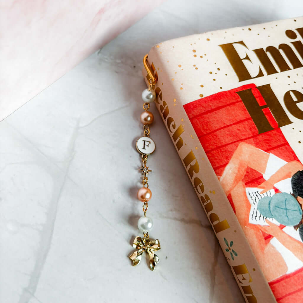 Custom bookshelf decor bookmark with bow and charm