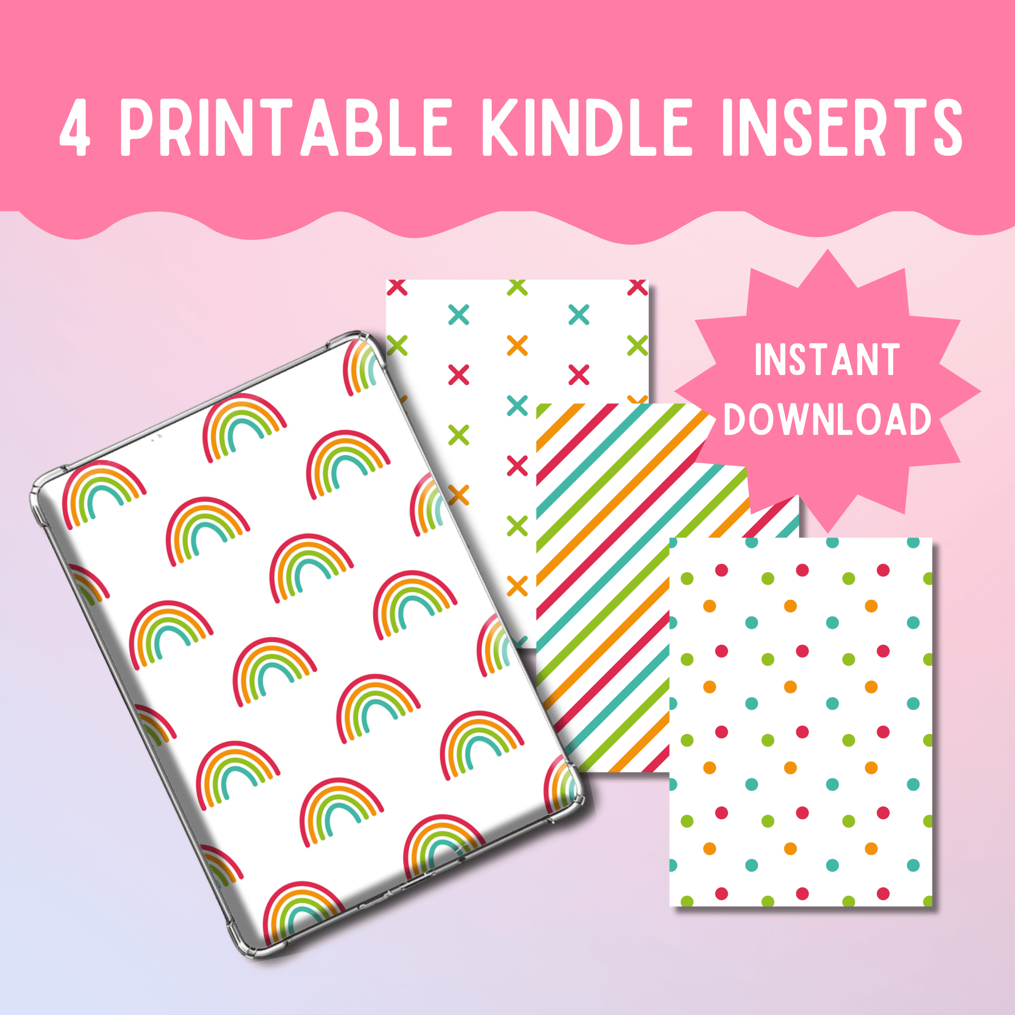 Digital Kindle Insert for Clear Case Rainbow Pattern Printable E-reader Back Kawaii Kindle Paperwhite DIY Decor Bookish Gift for Book Lover