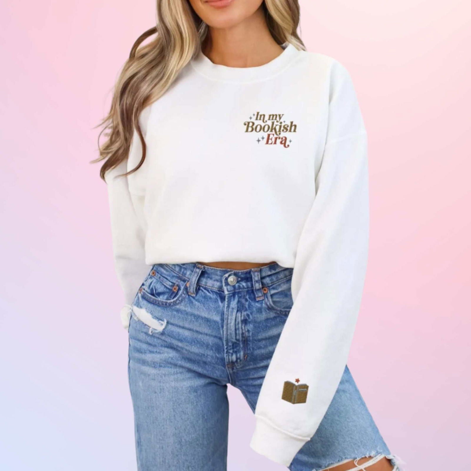 In my Bookish Era Embroidered Sweater - Bookish Queen