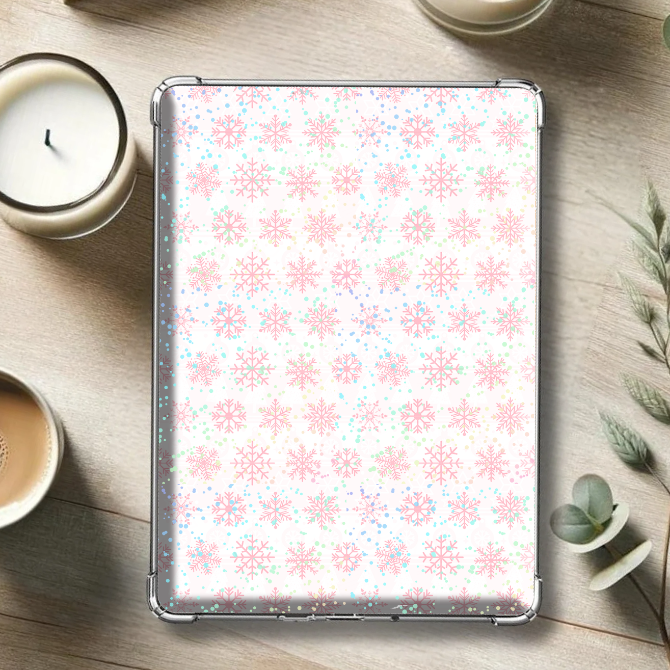 snowflakes Christmas Kindle Case Insert E-reader Sparkly Decor for Clear Cover Cardstock Laminated Skin Paperwhite Accessory Book Lover Gift Bookish