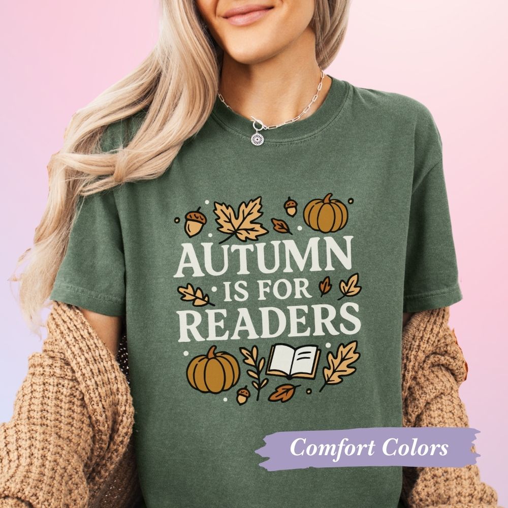 Autumn Is for Readers tee, a cute fall t shirt for book lovers.