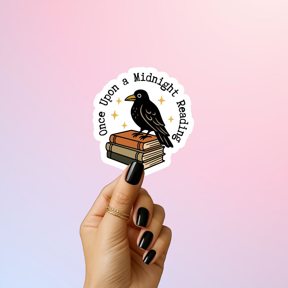 Poe-inspired spooky season sticker perfect for fall bookish merch.