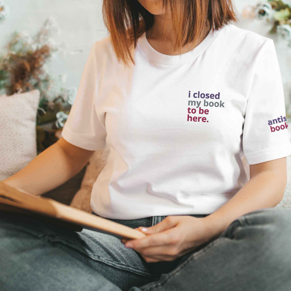 Bookish Queen Print Material Anti Social Book Club T-Shirt - I Closed My Book to be Here
