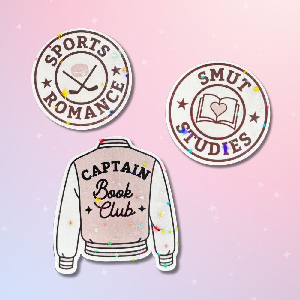 Holographic back-to-school bookish sticker with varsity-inspired design