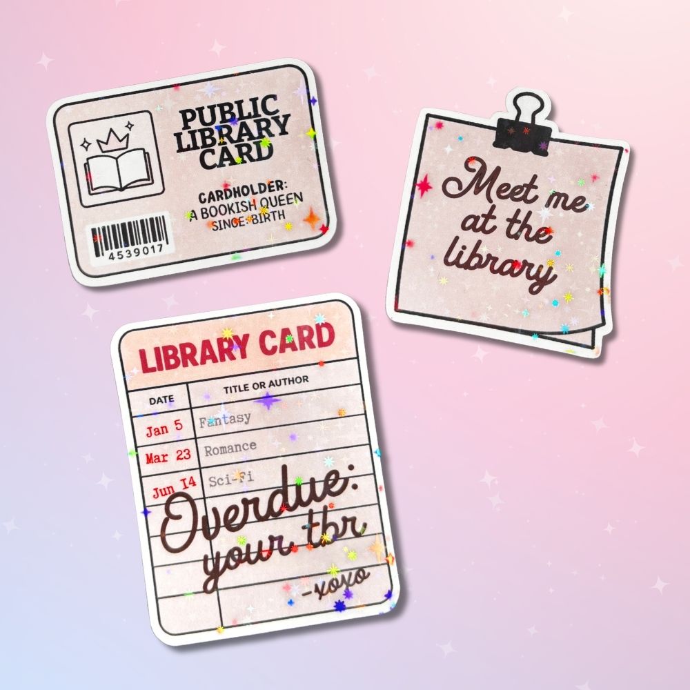 Sparkly holographic library card sticker for readers and students
