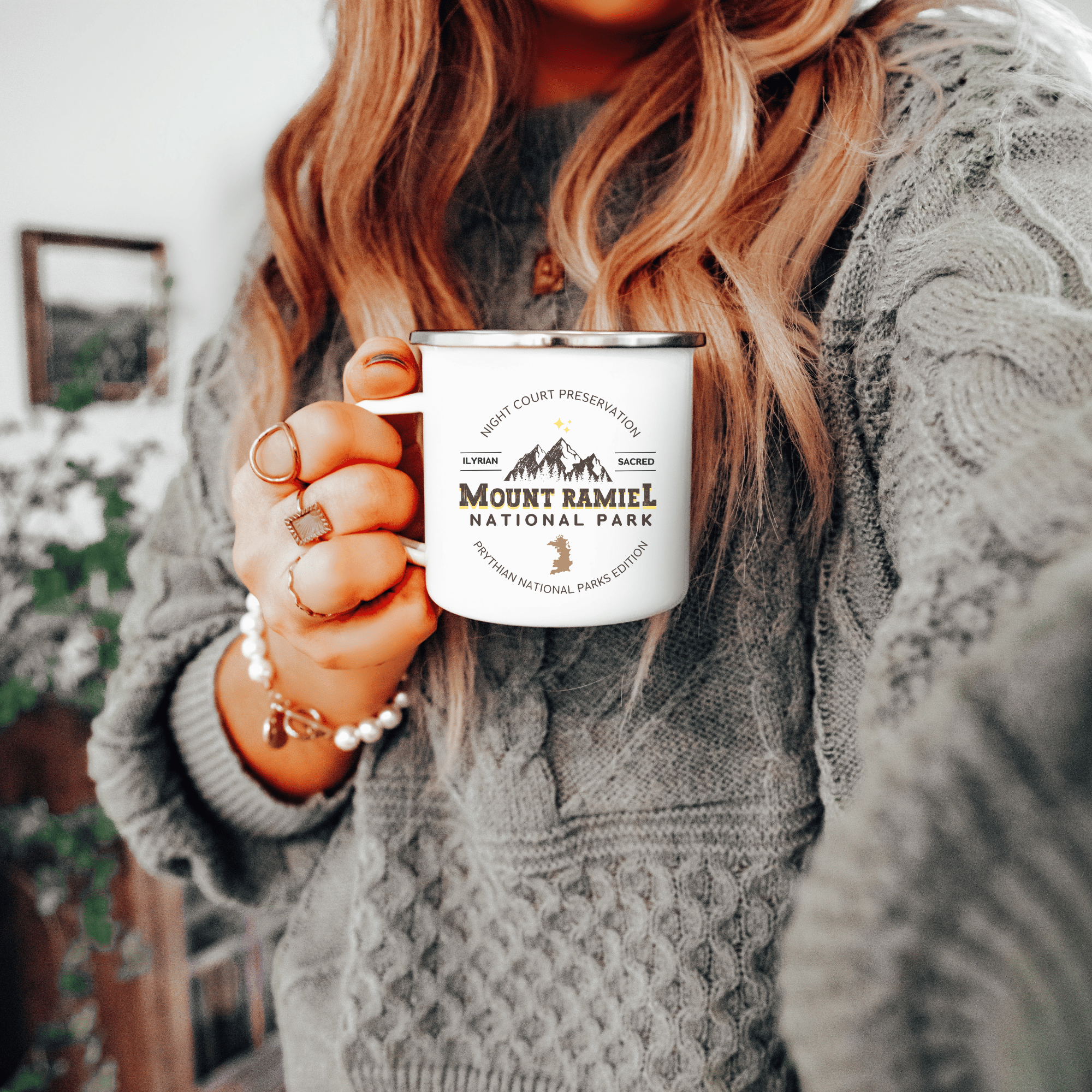 Bookish Outdoor Gear ACOTAR Camping Mug National Park Inspired Enamel Mug Fantasy Series Souvenir Exclusive Book Merchandise Trendy Camping Gear ACOTAR Fan Item Outdoor Themed Mug