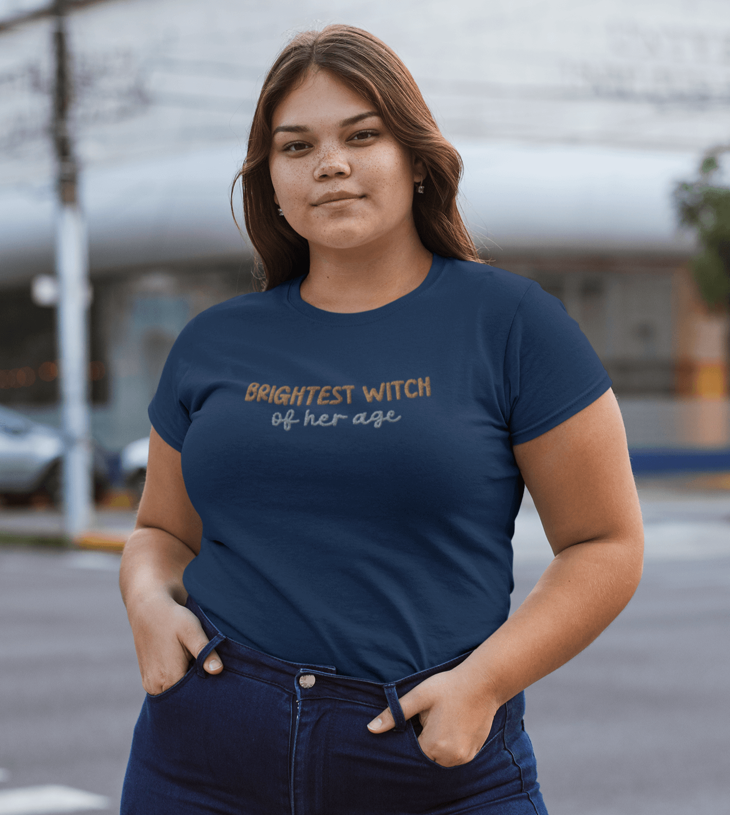 dramione lover wearing hermione brightest witch tshirt navy