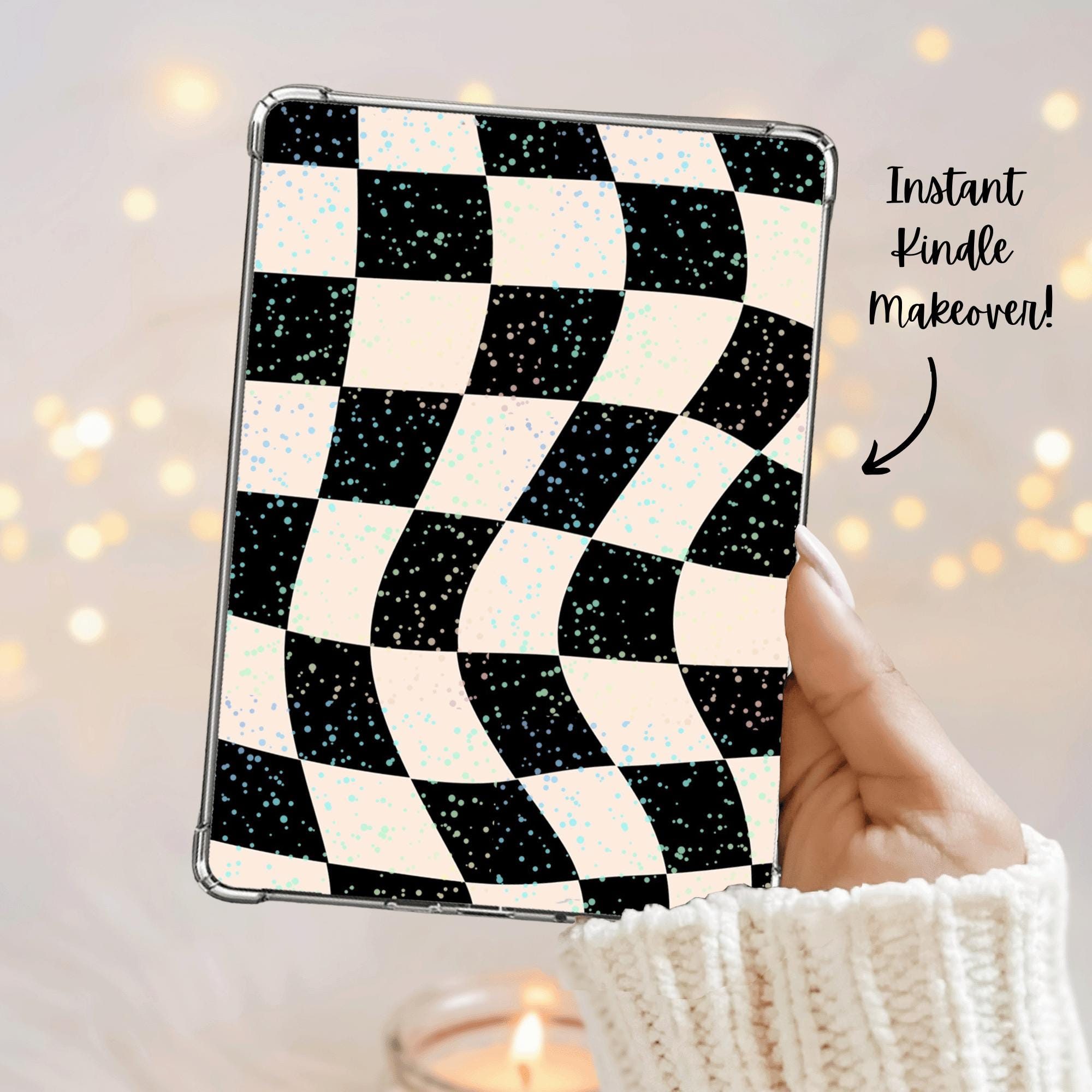 	
Checkered Kindle Case Insert E-reader Sparkly Decor for Clear Cover Cardstock Laminated Skin Paperwhite Accessory Book Lover Gift Bookish 2