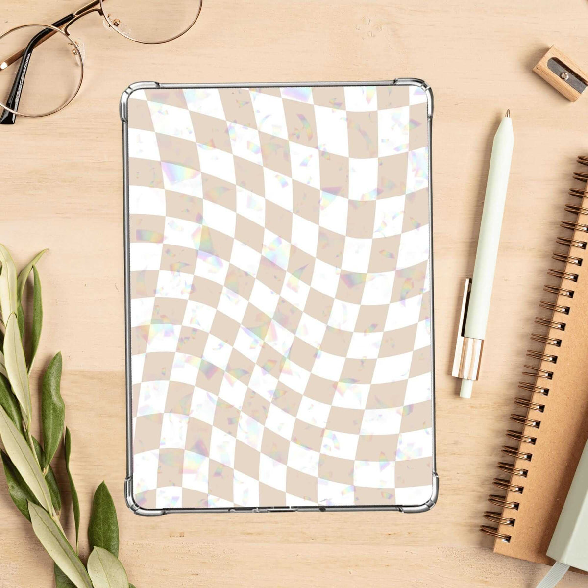 Bookish Queen Kindle Inserts Beige & Tan / Gems / 6'' Display Checkered Kindle Case Inserts - Custom Holographic