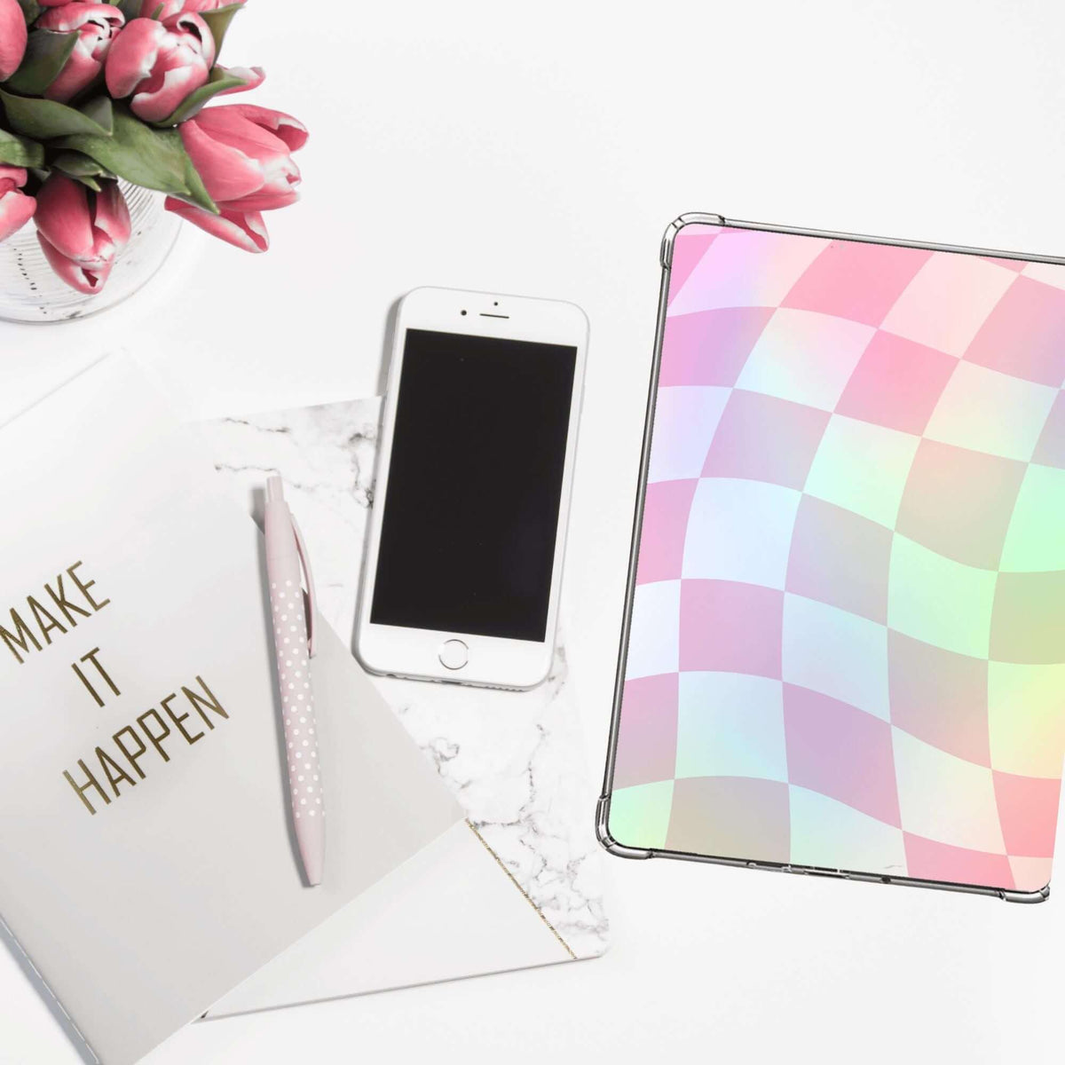 Bookish Queen Kindle Inserts Dark Pink & White / Gems / 6'' Display Checkered Kindle Case Inserts - Custom Holographic