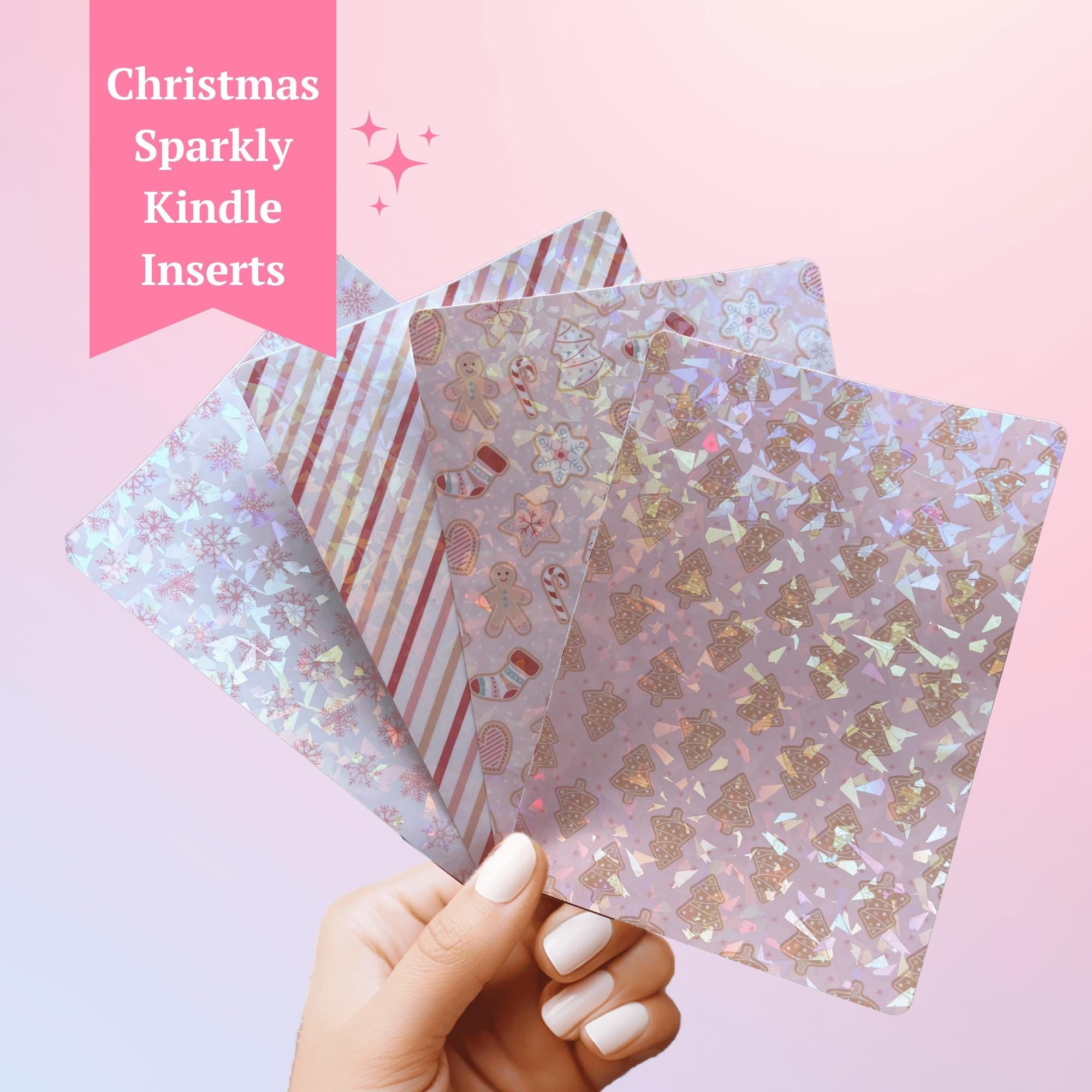 Christmas Kindle Case Insert E-reader Sparkly Decor for Clear Cover Cardstock Laminated Skin Paperwhite Accessory Book Lover Gift Bookish