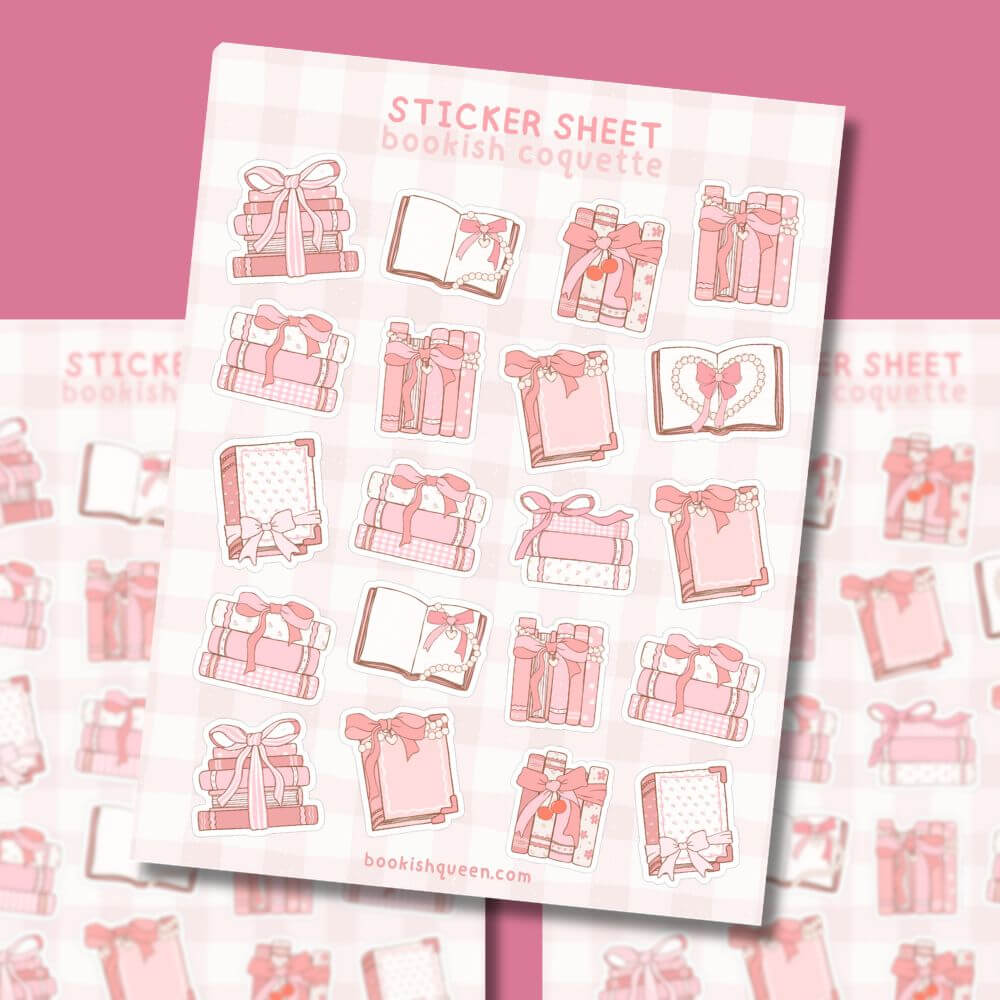 Bookish Queen Sticker Sheets Coquette Girl Sticker Sheet – Pink Planner & Bullet Journal Stickers