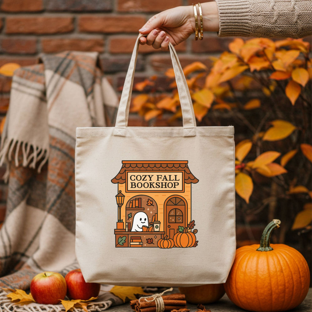 Fall tote bag perfect for cozy outfits, book clubs, and coffee shop runs.