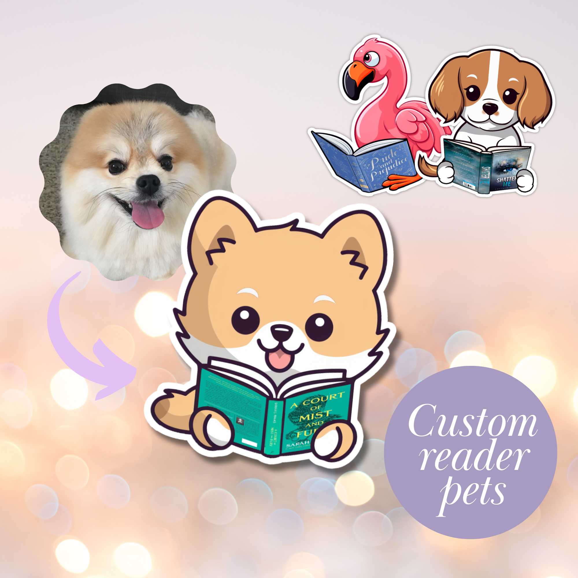 Personalized pet sticker with favorite book for book lovers and pet parents