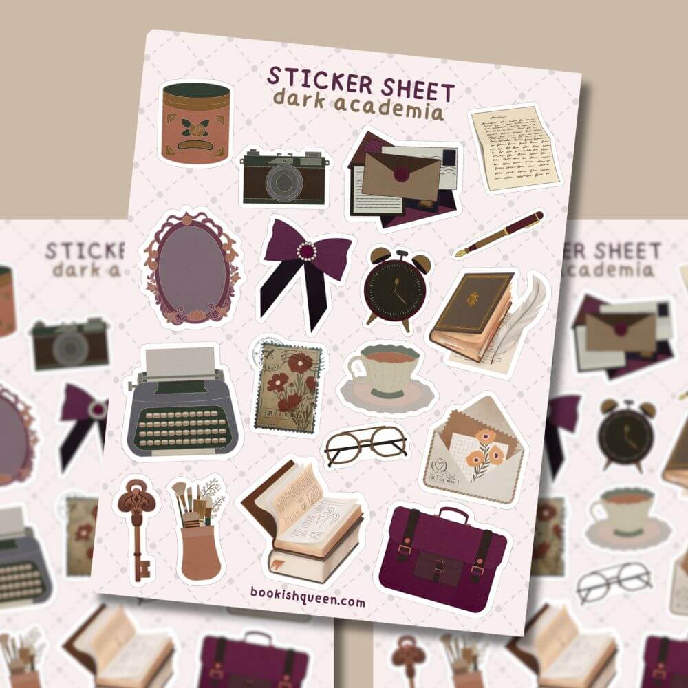 Bookish Queen Sticker Sheets Dark Academia Sticker Sheet – Book Lover Journal & Stationery Stickers