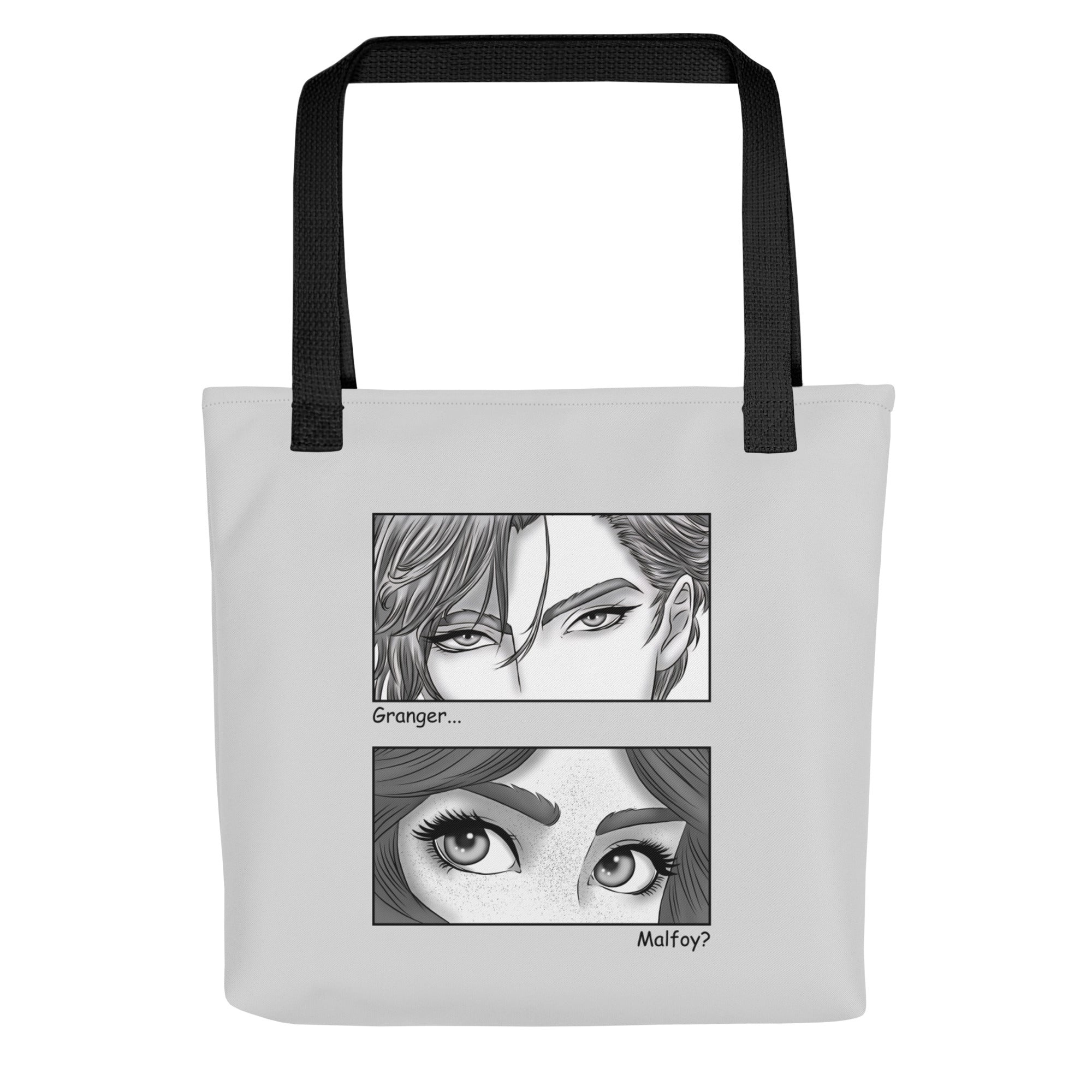 Large book lover tote bag with Dramione comic design